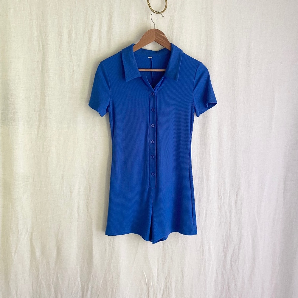 Blue Romper Playsuit W's Sz S Short Polo Coastal Summer Swim Suit Coverup Sport